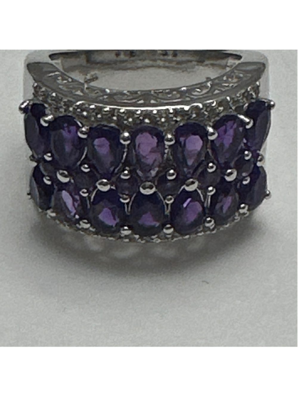 Women's Amethyst and Diamond Silver Tone Ring 925 Silver Size 6 - Picture 5 of 5